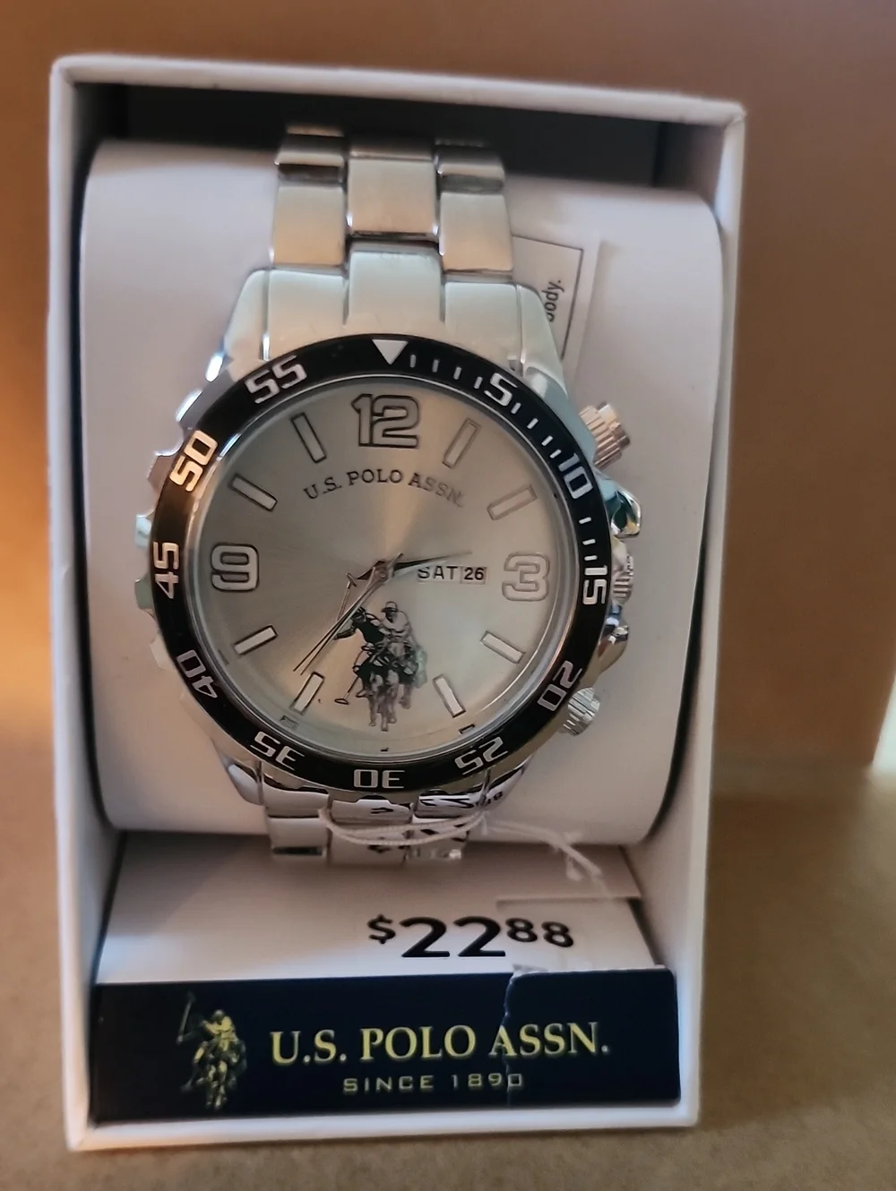 U.S. Polo Assn. Silver Watch with Black Bezel